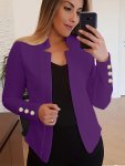 Solid Open Front Blazer Casual Long Sleeve Button Blazer For Office & Work Women's Clothing