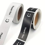 120PCS Per Roll Simple Smile Thank You Series Black And White Sealing Stickers Gift Packaging And Sealing Strips