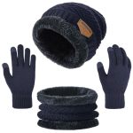 Kids Winter Beanie Hat Scarf Touchscreen Gloves Set For Boys Girls 5-15 Years Warm Skull Cap Fleece Lined Knitted Hat