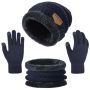 Kids Winter Beanie Hat Scarf Touchscreen Gloves Set For Boys Girls 5-15 Years Warm Skull Cap Fleece Lined Knitted Hat