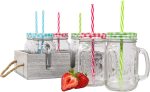 Mason Jar Glass Drinking Juice Mug – Pack Of 2 With Straw