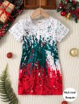 Gradient Sequin Print Short Sleeve Dress Casual Dresses Summer Clothes For Girls