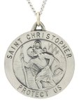All Patron Saints Round St. Christopher Necklace Medal Solid 925 Sterling Silver With 24 Inch Chain And Jewelry Gift Box- Size 3