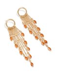 Goldair Gold Ring With Long Amber Diamante Chain Drop Earrings