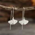 Vintage Ginkgo Leaf Ear Hook Earrings Floral Design Silver Plated Ear Jewelry Gift