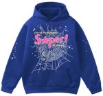 Emilyle Y2K Spider Hoodie Cobweb Pattern Print Unisex Sweatshirt Men Women Graphic Outwear BLUE2 XL