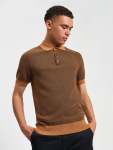 Coloured Textured Polo In Camel - Camel XXL