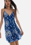 A-line Strappy Dress - Bright Blue Patterned
