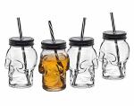 Skull Mason Jar Mug Glass Tumbler Cup With Cover And Straw - 16OZ Set Of 4