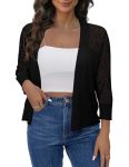 Aamilife Women's 3 4 Sleeve Cropped Cardigans Sweaters Jackets Open Front Hollow Out Short Shrugs Black XL