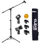 Gleam Microphone Stand For Light Microphone Less Than 1 Lb - Tripod Boom Arm MIC Stand With Carrying Bag 2 MIC Clips And Screw