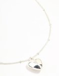Silver Puffy Heart Ball Chain Necklace