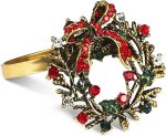 Legigo Set Of 12 Christmas Wreath Napkin Rings Set- Metal Xmas Napkin Ring Holders For Cloth Napkins Christmas Holiday Party Din