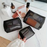 1 3PCS Simple Transparent Mesh Cosmetic Bag Multifunctional Mesh Portable Travel Wash Bag Hollow Storage Bag