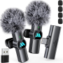 2 Pcs Wireless Lavalier Microphones Compatible With Iphone 15/ANDROID Phone