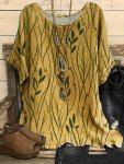 Women's Plus Elegant Lounge Top Plus Size Leaf Print Short Sleeve Round Neck Loose Breathable Home Wear T-Shirt
