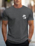 Coconut Tree & Surfing Board Print T-Shirt Stylish & Breathable Street Fashion For Men Simple Comfy Top Casual Crew Neck Short S