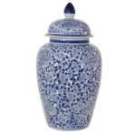 Glazed Blue And White Ceramic Ginger Jar With Lid 44 Cm
