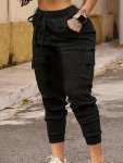 Flap Pockets Fitted Bottom Joggers Casual Sporty Pants For Spring & Summer Women's Clothing