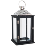 Wood Lantern With Stainless Steel Top 45 Cm X 24 Cm X 24 Cm