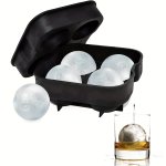 1PC Ice Ball Maker Reusable Ice Cube Trays Easy Release Silicone Round 4 Grids Ice Sphere Tray With Lids & Funnel For Whiskey Co