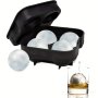 1PC Ice Ball Maker Reusable Ice Cube Trays Easy Release Silicone Round 4 Grids Ice Sphere Tray With Lids & Funnel For Whiskey Cocktails