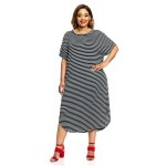Donnay Plus Size T-Shirt Dress Cut N Sew Black With White Stripe