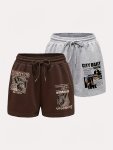 Letter & Butterfly Print Two-piece Set Drawstring Shorts Casual Shorts For Spring & Summer Women's Clothing