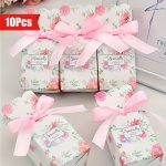 10PCS Elegant Pink & White Ribbon Gift Boxes - Ideal For Candy Thank You Gifts Wedding Baby Shower & Gender Reveal Party Supplie