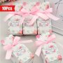 10PCS Elegant Pink & White Ribbon Gift Boxes - Ideal For Candy Thank You Gifts Wedding Baby Shower & Gender Reveal Party Supplies Eid Al-adha Mubarak