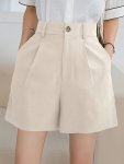 Solid Color High Waist Tucked Shorts Casual Slant Pockets Shorts For Spring & Summer Women's Clothing
