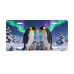 Ueqiki Aurora Penguin Front License Plate For Women Car Vanity Plates Decorative Aluminum Metal Cute Novelty License Plate Cover