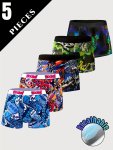 5PCS Men's Fashion Ice Silk Boxer Briefs - Soft Breathable & Stretchy With Graffiti Print Quick-dry Aseptic Underwear