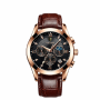 Men's Luxury Brown/gold Chronograph Watch With Leather Strap