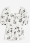 Puff-sleeved Poplin Dress - White Floral