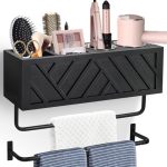 Hair Tool Organizer Wall Mount Hair Dryer Holder With 2 Towel Bars Wood Hot Tools Organizer Rustic Bathroom Organizer Blow Dryer