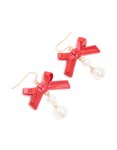 Goldair Gold Metallic Red Bow & Pearl Drop Earrings