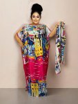 Plus Size Abstract Pattern Maxi Kaftan Dress Elegant Crew Neck Batwing Sleeve Dress Women's Plus Size Clothing