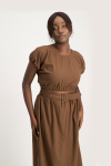 Annika Elasticated Linen Top - Pinecone - M