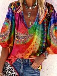 Paisley Print V Neck T-Shirt Casual Half Sleeve T-Shirt For Spring & Summer Women's Clothing