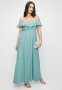 Ruffle Overlay Fit & Flare Maxi Dress - Cameo Blue