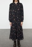 Black Floral Collar Woven Dress