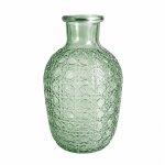 Textured Glass Bottle Vase - Amber Yellow Green - Yellow