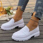Women's Solid Color Stylish Loafers Platform Soft Sole Quilted Pattern Shoes Comfort Low-top Preppy Shoes
