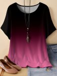 Plus Size Gradient Color T-Shirt Casual Crew Neck Short Sleeve Top For Spring & Summer Women's Plus Size Clothing