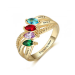 NJ511-CRI103561 Gold Plated Sterling Silver Personalized Names & Birthstones Ring