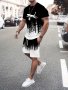 Running Cheetah Graphic Print Men's Casual Two-piece Set Crew Neck Short Sleeve T-shirt & Drawstring Shorts With Pockets Breathable And Soft Outfits For Summer Outdoor Sports