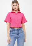 Hem Detail Short Sleeve Shirt - Fuchsia