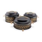 3 Piece Thermos Hot Pot Set Black & Gold Full Metal