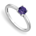 Sterling Silver Diamond & Amethyst Birthstone Ring